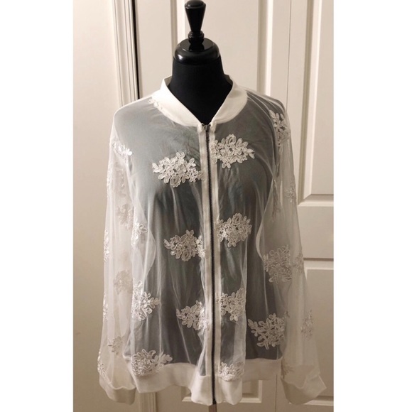 2X EMBROIDERED MESH PLUS SIZE BOMBER JACKET NWOT - Picture 5 of 5